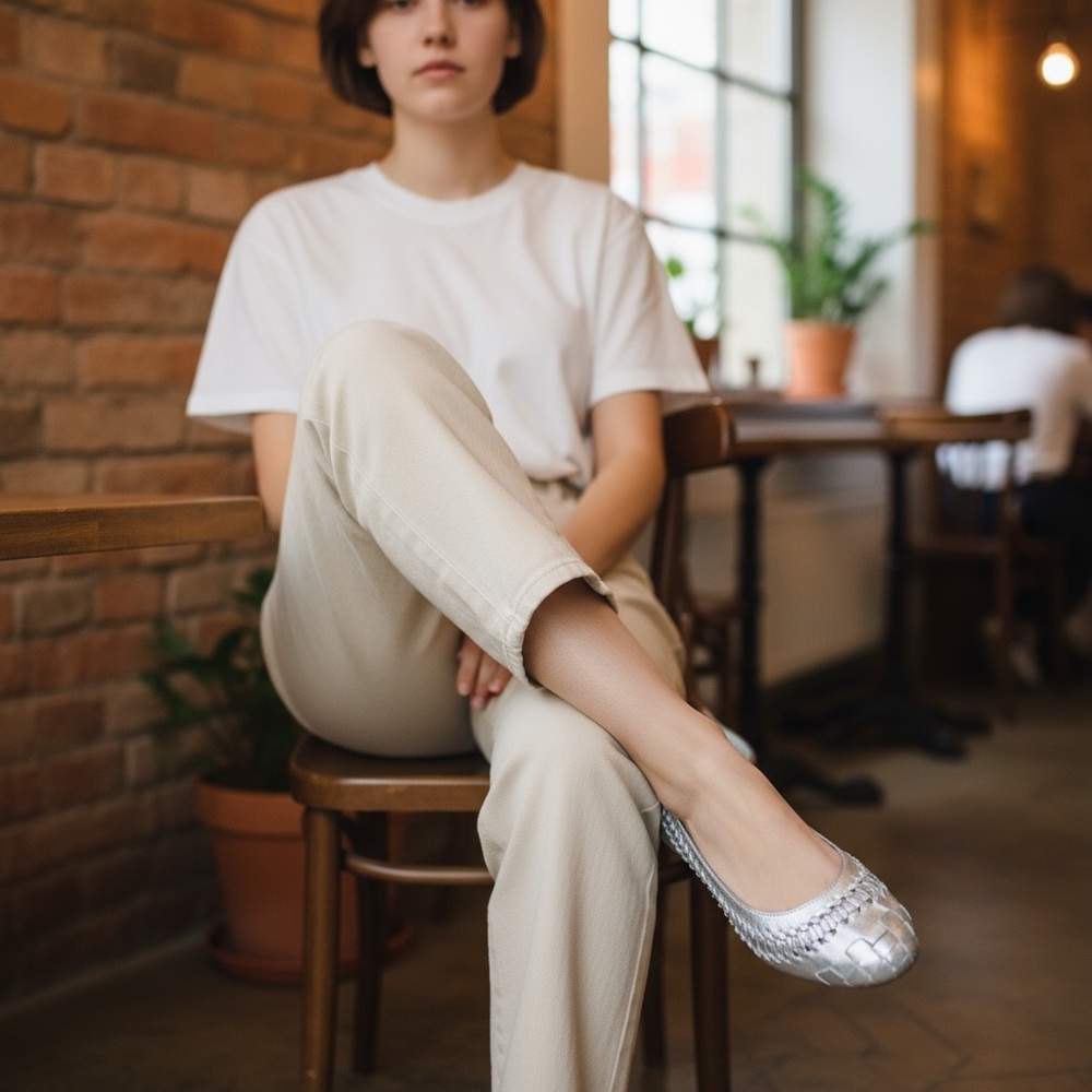 Jeffrey Campbell x Free People wedge flats woven metallic silver 9.5 Ibiza